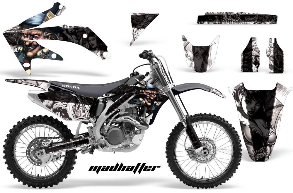 Honda CRF450 05-08 Graphics Kit MADHATTER-WHITE-BLACKSTRIPE